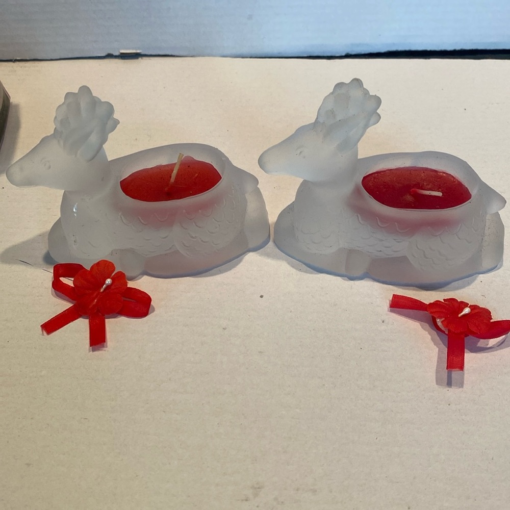 NIB Set of two Glass Reindeer Votive Candles